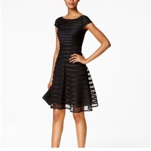 Betsy & Adam Black Ribbon Cap Sleeve Fit and Flare Cocktail Dress | 14